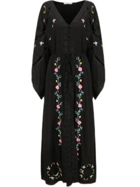 Midnight Mystic Floral Embroidered Maxi Dress